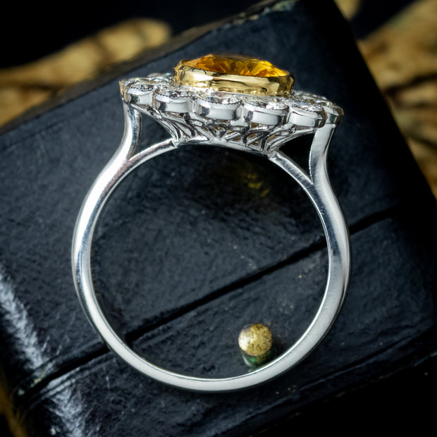 Edwardian Style Sapphire Diamond Cluster Ring 3.48ct Yellow Sapphire