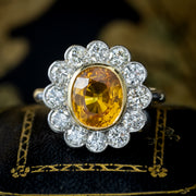 Edwardian Style Sapphire Diamond Cluster Ring 3.48ct Yellow Sapphire