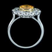 Edwardian Style Sapphire Diamond Cluster Ring 3.48ct Yellow Sapphire