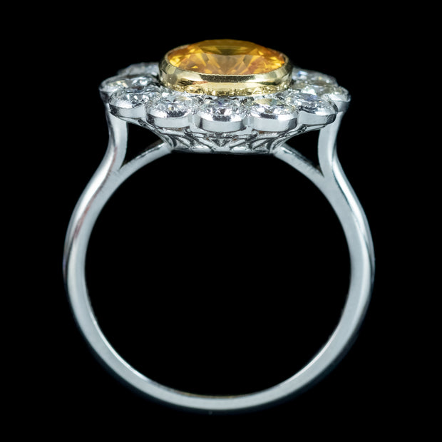Edwardian Style Sapphire Diamond Cluster Ring 3.48ct Yellow Sapphire