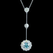 Antique Edwardian Blue Zircon Diamond Lavaliere Necklace Circa 1910