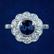 Antique Edwardian Sapphire Diamond Daisy Cluster Ring 1.25ct Sapphire