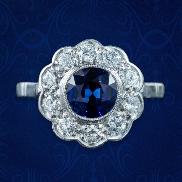 Antique Edwardian Sapphire Diamond Daisy Cluster Ring 1.25ct Sapphire