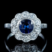 Antique Edwardian Sapphire Diamond Daisy Cluster Ring 1.25ct Sapphire