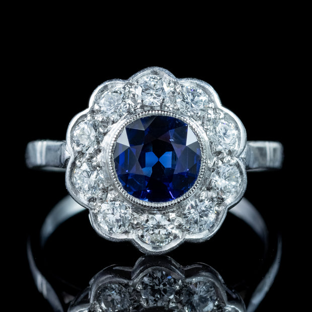 Antique Edwardian Sapphire Diamond Daisy Cluster Ring 1.25ct Sapphire