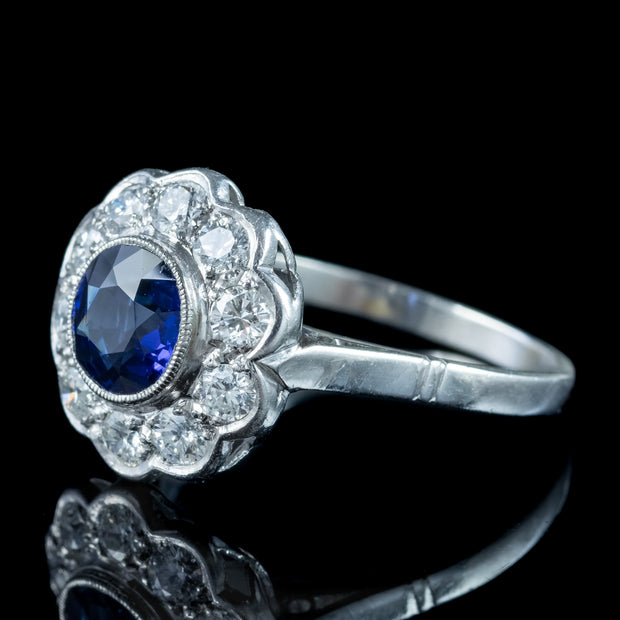 Antique Edwardian Sapphire Diamond Daisy Cluster Ring 1.25ct Sapphire