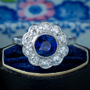 Antique Edwardian Sapphire Diamond Daisy Cluster Ring 1.25ct Sapphire
