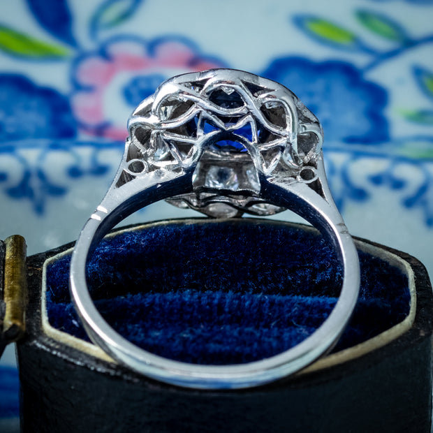 Antique Edwardian Sapphire Diamond Daisy Cluster Ring 1.25ct Sapphire