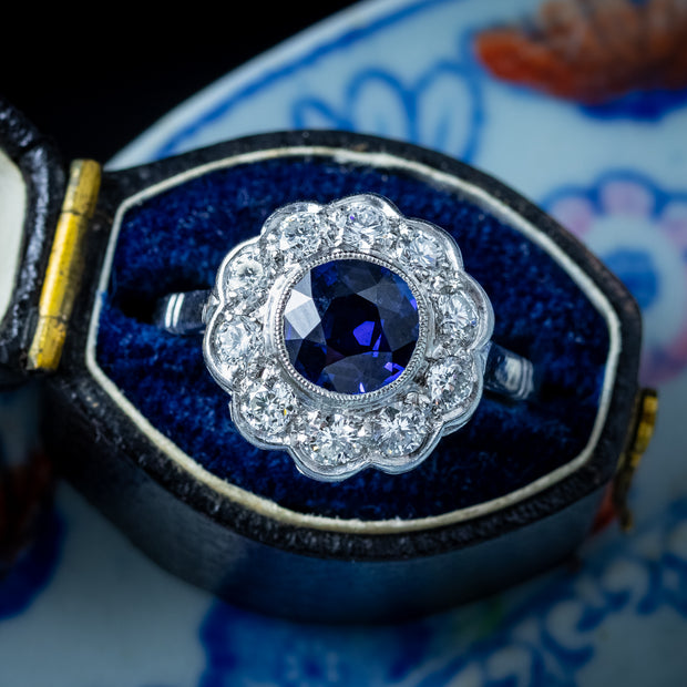 Antique Edwardian Sapphire Diamond Daisy Cluster Ring 1.25ct Sapphire