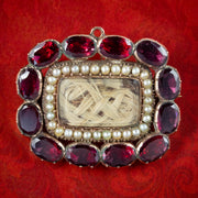 Antique Georgian Garnet Pearl Mourning Brooch 18ct Circa 1800