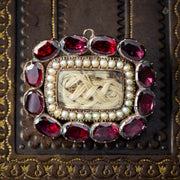 Antique Georgian Garnet Pearl Mourning Brooch 18ct Circa 1800