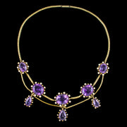 Antique Victorian Amethyst Pearl Garland Necklace 18Ct Gold