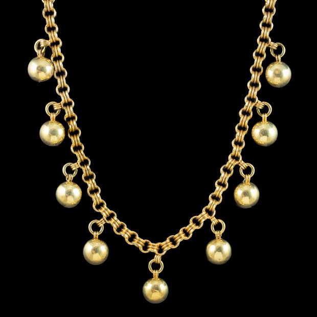 Antique Victorian Ball Dropper Necklace 18ct Gold On Silver