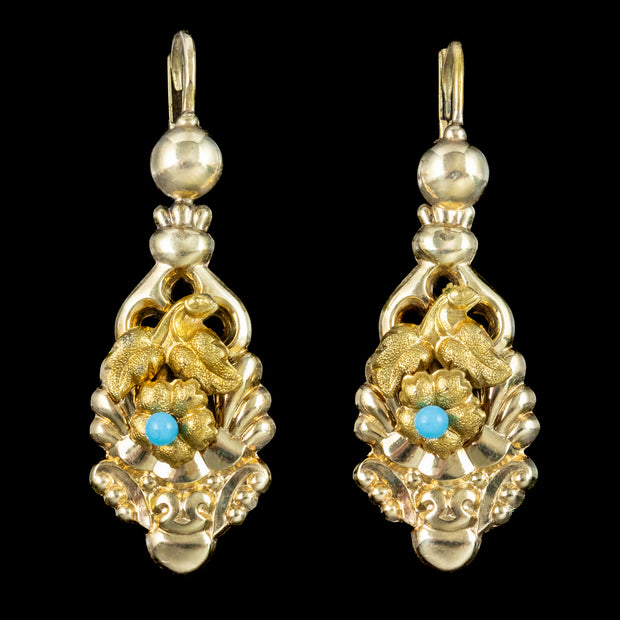 Antique Victorian Forget Me Not Earrings 18Ct Gold Gilt Silver Circa 1900