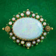 Antique Victorian Opal Garnet Pearl Brooch 15ct Gold 25ct Opal