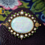 Antique Victorian Opal Garnet Pearl Brooch 15ct Gold 25ct Opal