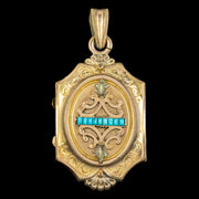 Antique Victorian Turquoise Mourning Locket Gold Gilt