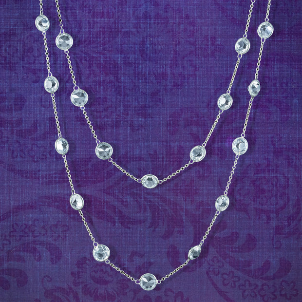 Art Deco Long Paste Chain Necklace Platinon