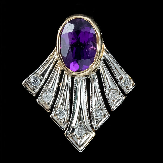 Art Deco Style Amethyst Diamond Fan Earrings Silver 9ct Gold