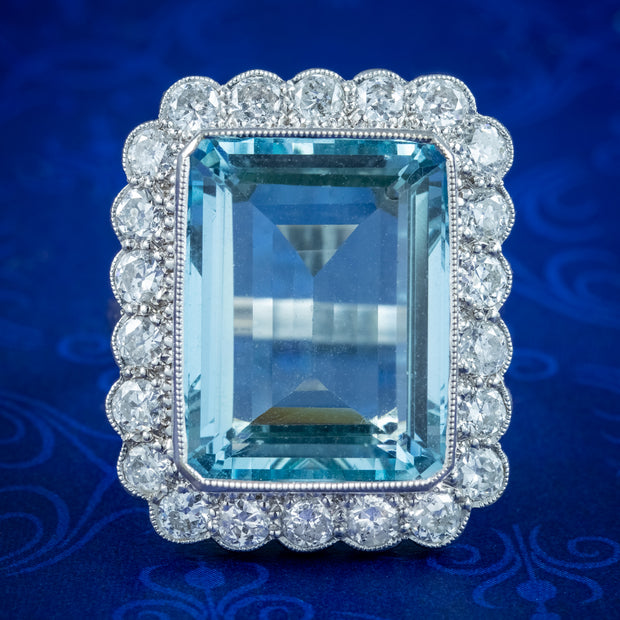 Art Deco Style Aquamarine Diamond Cocktail Ring 16ct Aqua 2.30ct Diamond