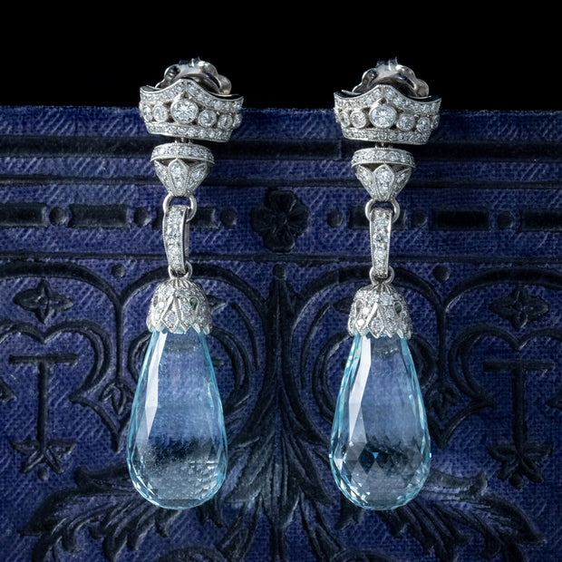 Art Deco Style Aquamarine Diamond Drop Earrings 18Ct Gold 25ct of AquaArt Deco Style Aquamarine Diamond Drop Earrings 18Ct Gold 25ct of Aqua