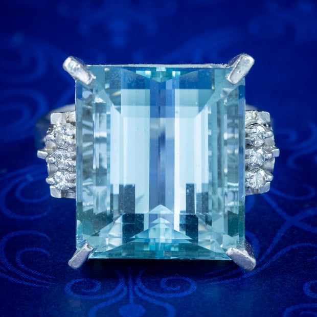 Art Deco Style Aquamarine Diamond Cocktail Ring 14.88ct Aqua