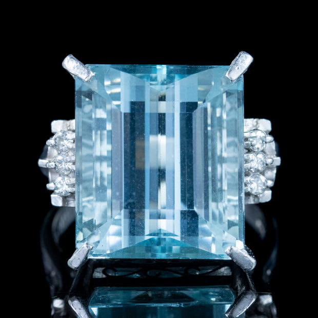 Art Deco Style Aquamarine Diamond Ring Platinum front