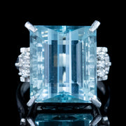 Art Deco Style Aquamarine Diamond Cocktail Ring 14.88ct Aqua