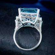 Art Deco Style Aquamarine Diamond Cocktail Ring 14.88ct Aqua