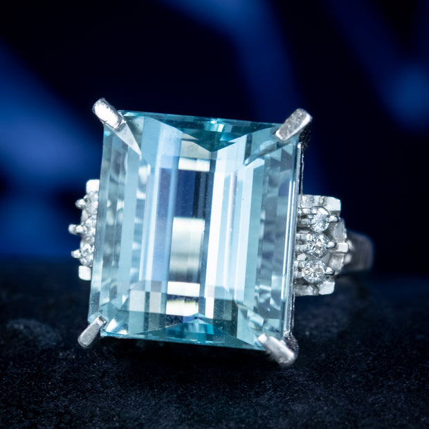 Art Deco Style Aquamarine Diamond Cocktail Ring 14.88ct Aqua