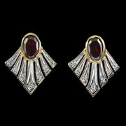 Art Deco Style Garnet Diamond Fan Earrings 9ct Gold