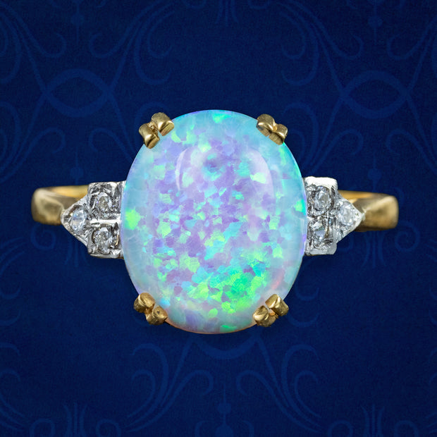 Art Deco Style Opal Cz Ring 5ct Cultured Opal