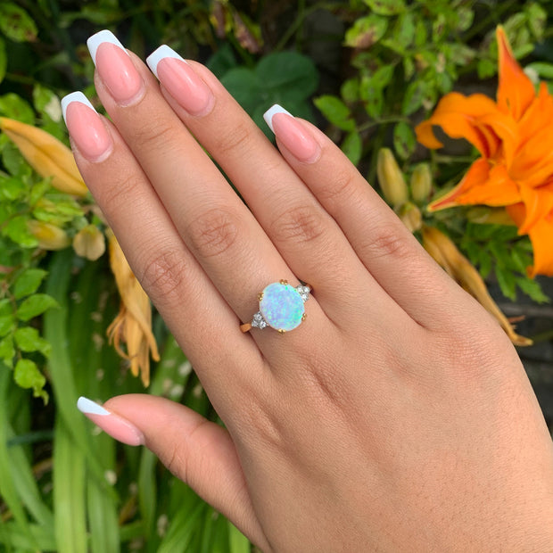 Art Deco Style Opal Cz Ring 5ct Cultured Opal