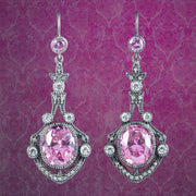 Edwardian Style Pink CZ Drop Earrings Silver