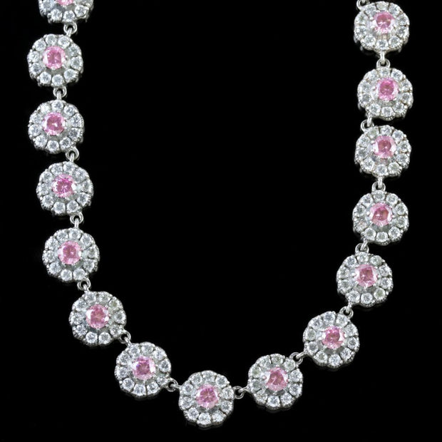Edwardian Style Flower Riviere Necklace Cubic Zirconia Sterling Silver 