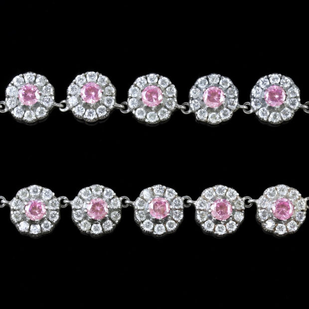 Edwardian Style Flower Riviere Necklace Cubic Zirconia Sterling Silver 