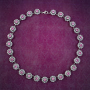 Edwardian Style Flower Riviere Necklace Cubic Zirconia Sterling Silver 