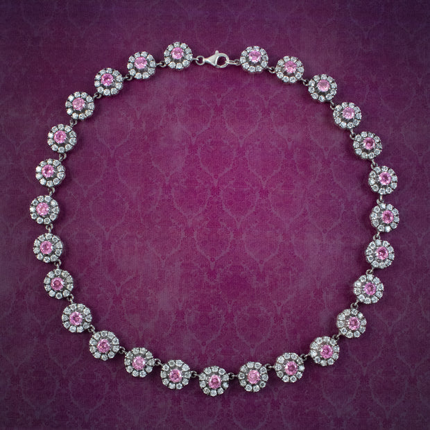 Edwardian Style Flower Riviere Necklace Cubic Zirconia Sterling Silver 