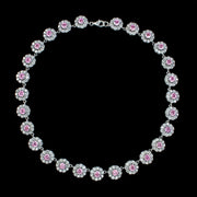 Edwardian Style Flower Riviere Necklace Cubic Zirconia Sterling Silver 