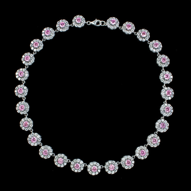 Edwardian Style Flower Riviere Necklace Cubic Zirconia Sterling Silver 