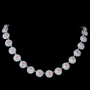 Edwardian Style Flower Riviere Necklace Cubic Zirconia Sterling Silver 