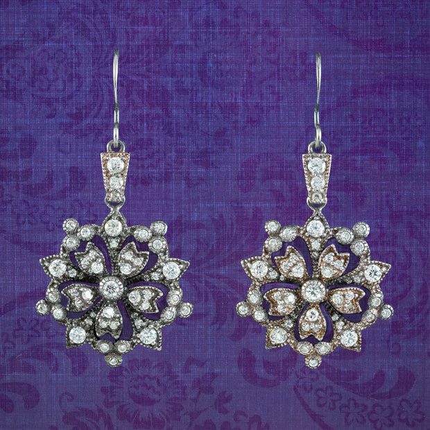 Edwardian Style CZ Flower Earrings Sterling Silver