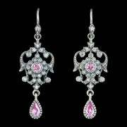 Edwardian Style Pink Paste Earrings Silver