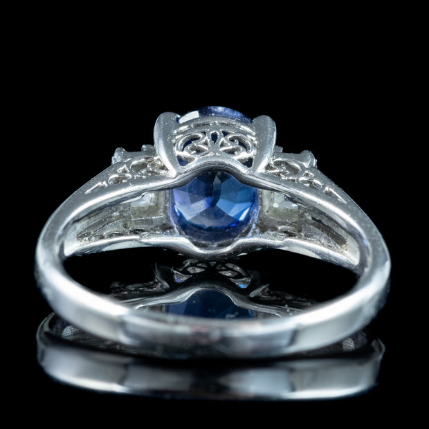 Edwardian Style Sapphire Diamond Trilogy Ring 1.65ct Sapphire