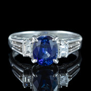 Edwardian Style Sapphire Diamond Trilogy Ring 1.65ct Sapphire