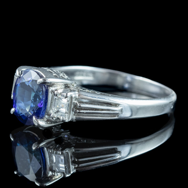 Edwardian Style Sapphire Diamond Trilogy Ring 1.65ct Sapphire