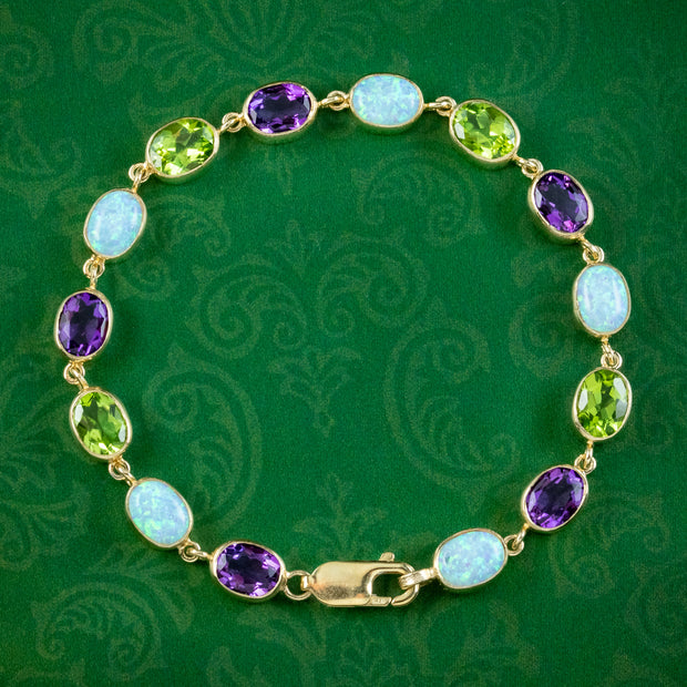 Edwardian Suffragette Style Opal Amethyst Peridot Bracelet 9ct Gold