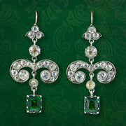 Georgian Style Green Paste Drop Earrings Silver Gold Wires