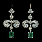 Georgian Style Green Paste Drop Earrings Silver Gold Wires