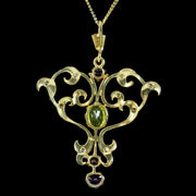 Edwardian Style Suffragette Pendant Necklace Amethyst Peridot Diamond